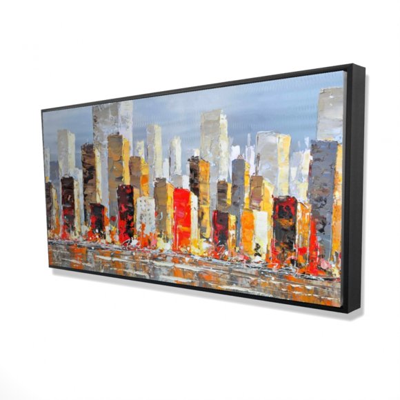 COLORFUL BUILDINGS WITH WATER REFLECTION - Framed Print on canvas by Begin Edition