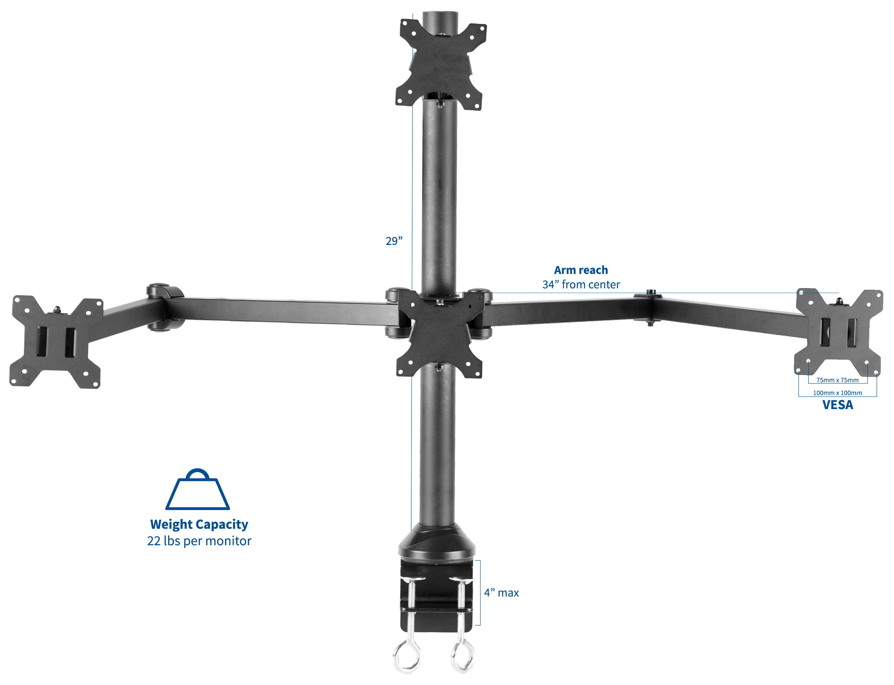 VIVO Steel Quad Monitor Desk Mount 