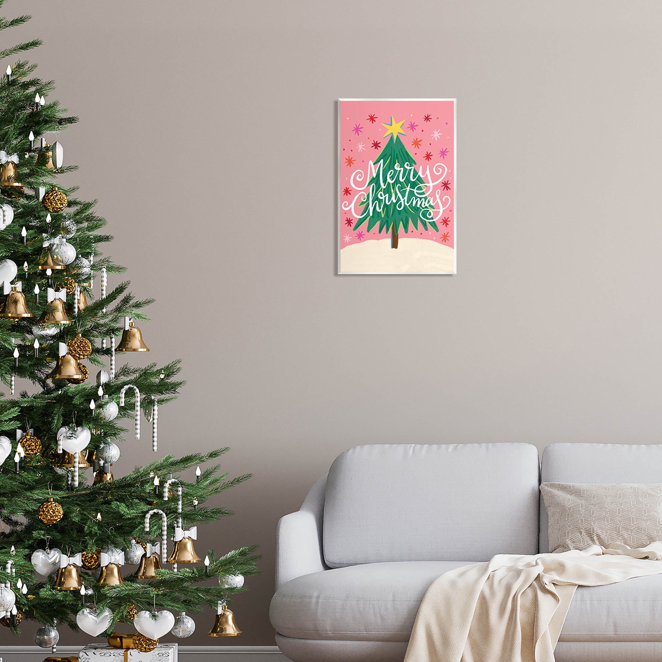 Merry Christmas Pink Starry Pattern Holiday Graphic Art Unframed Art Print Wall Art