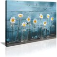 thumbnail image 2 of 1 Panel Vintage Flower Canvas Wall Art for Home Office Bathroom Decoration Modern Floral Canvas Artwork Daisy Flower Vase Picture Giclee Print on Canvas Blue Wooden Board Art Ready to Hang, 2 of 6