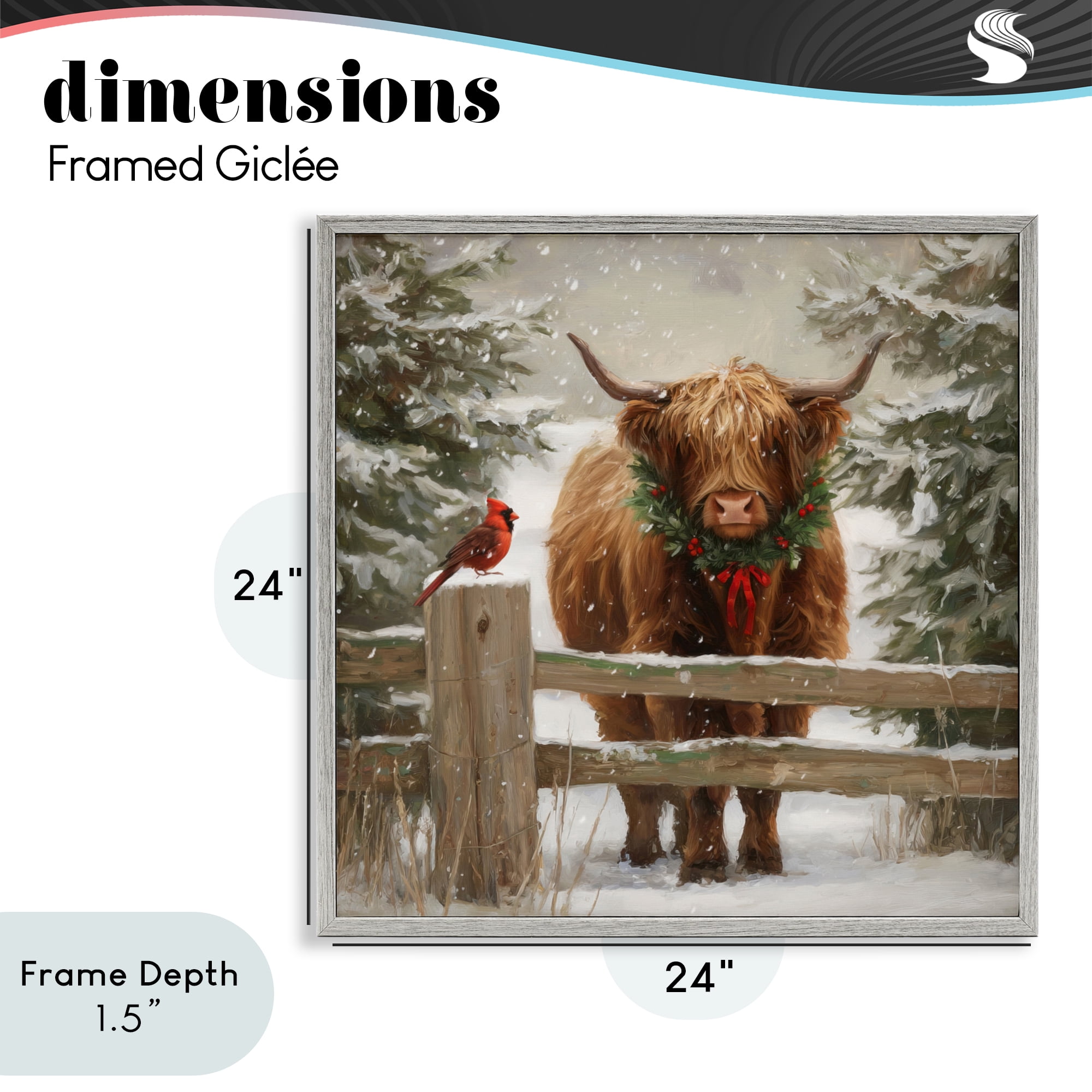 Stupell Industries Christmas Cow & Cardinal Gray Framed Giclee Art, design by Tina LeCour