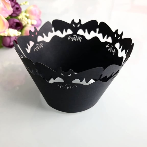 Noothes Black Cupcake Liners and Halloween Baking Cups, 50 Count Witch Cut Paper Wrappers for Gothic Wedding Decor, Spooky Halloween Party Supplies