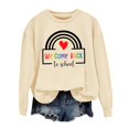 thumbnail image 3 of Holzkary Teacher Sweatshirt for Women Sweatshirt for Fall Winter Tops Long Sleeve Shirts Oversized Tshirts Round Neck Colorful Teacher Crewneck Sweatshirt Teach Long Sleeve Pullover Shirt Tops Beige L, 3 of 5
