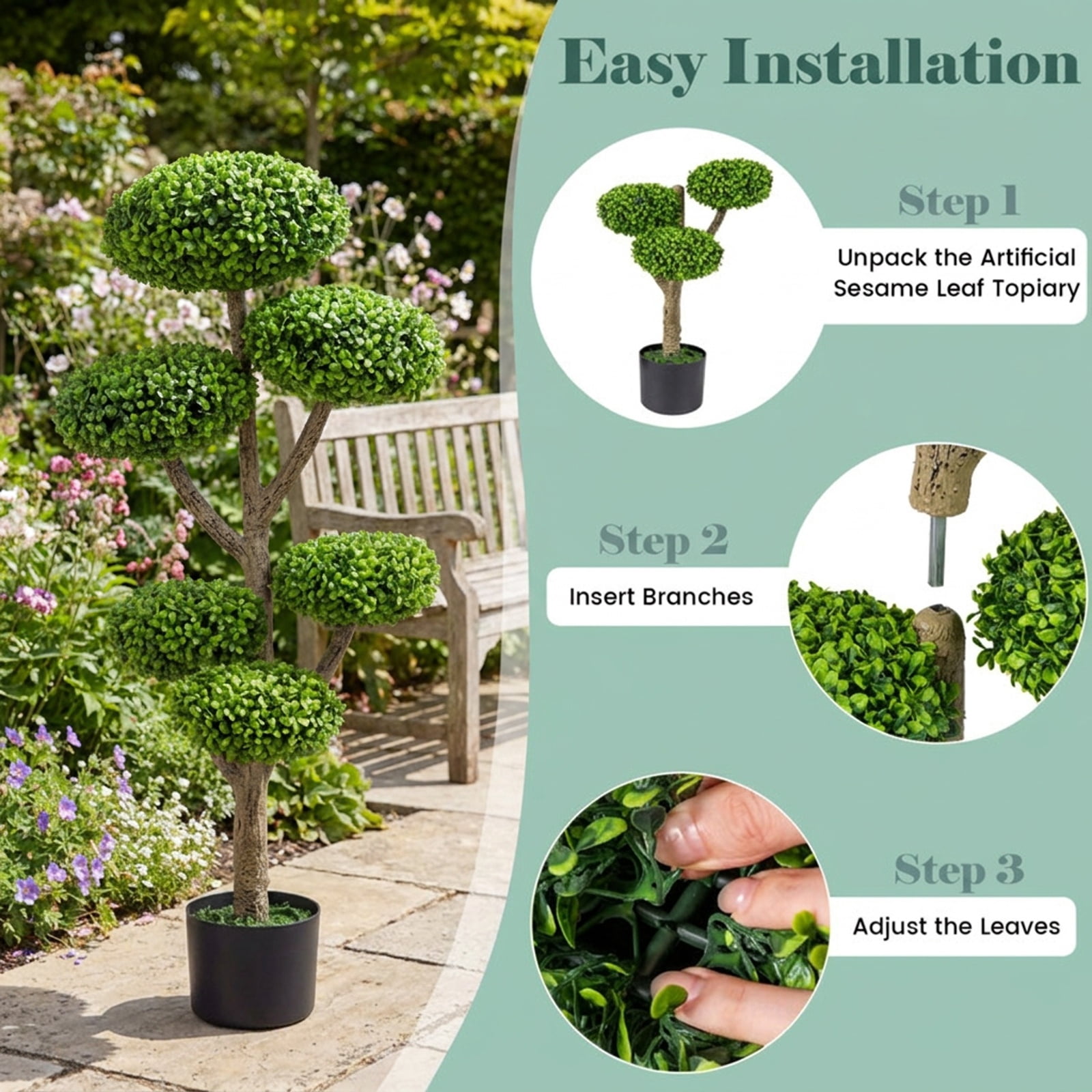 Vebreda Indoor Outdoor 6 Balls Topiary Tree with Realistic Trunk and Weighted Cement-Filled Base, Vivid & Lifelike Look, Long-Lasting Quality