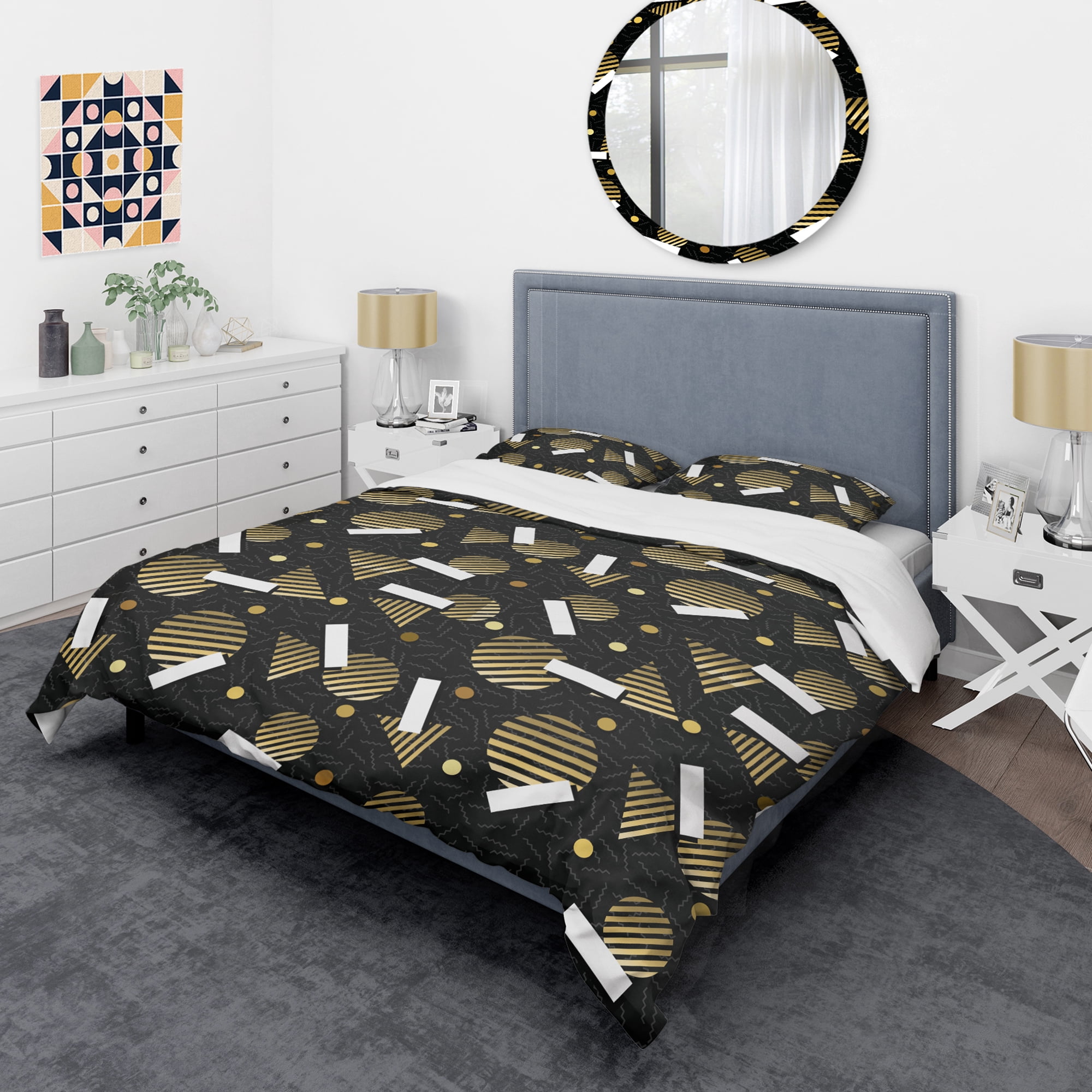 Designart 'Gold Retro Circular Pattern' Mid-Century Modern Duvet Cover Set