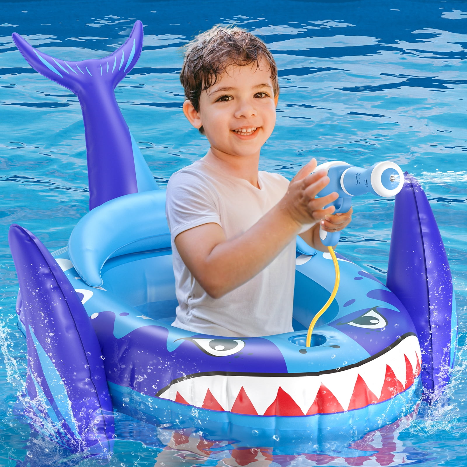 Kids Pool Floats with Water Gun, Shark Toddler Inflatable Pool Toys for Kids Age 3-8 Years Old, Summer Outdoor Water, Beach, Swimming Pool Toys Gift