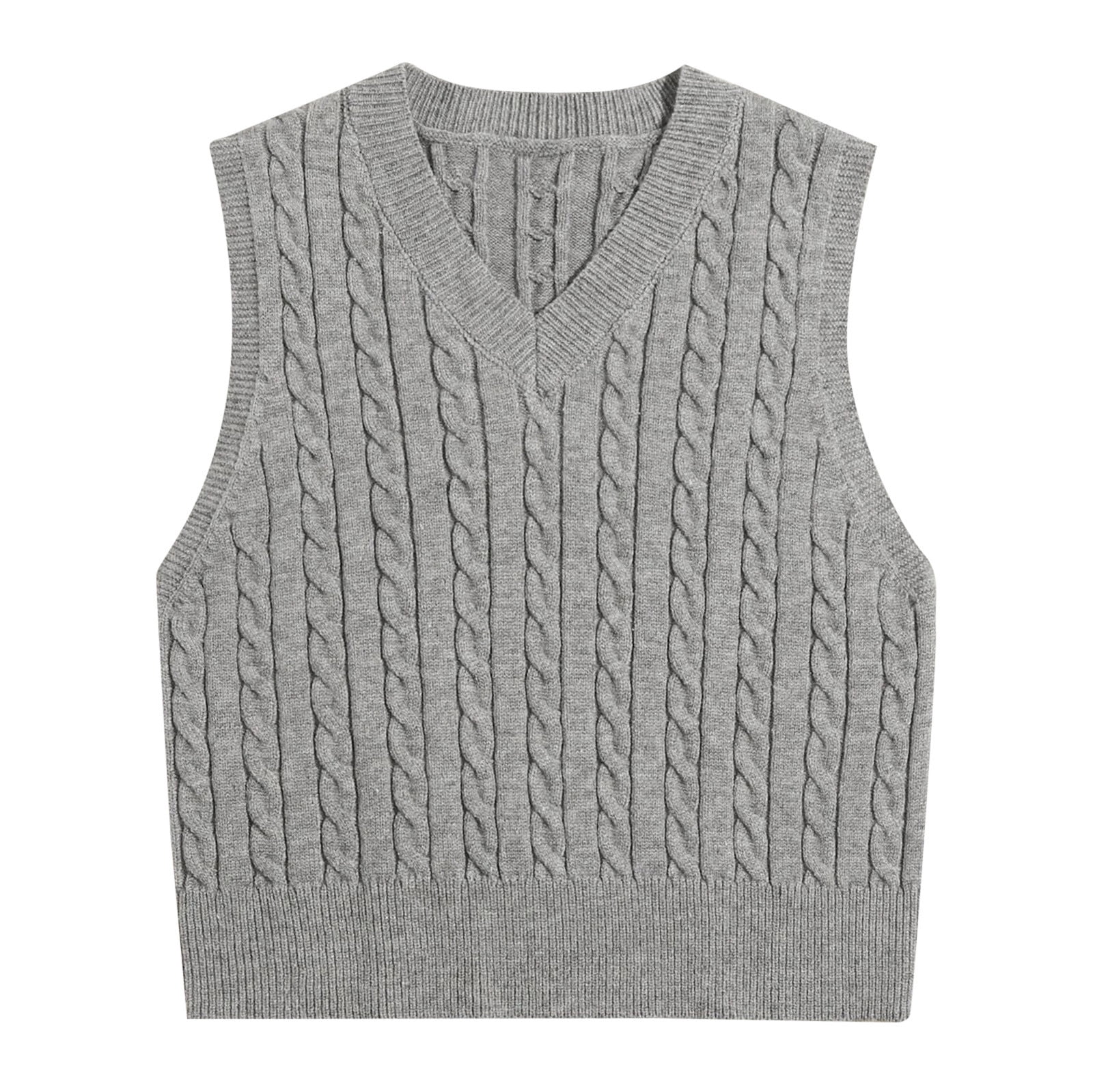 Sweater Tank Tops for Women,Womens Sweater Vest Grey Solid Color Short  Round Neck Side Slit Design Simple All-Match Sleeveless Jumper Gilets  Preppy Style Streetwear Knitted Pullovers Tank Top Waistc : :  Clothing