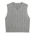 thumbnail image 3 of Womens Sweater Casual College Style Knitted Vest Sleeveless V-Neck Retro Fall Outfit,Grey,2XL, 3 of 4