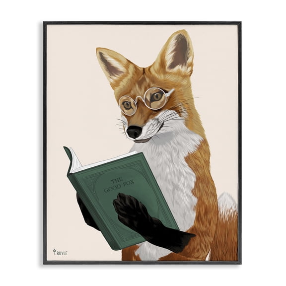 Stupell Industries Eclectic Wild Fox Reading Book Black Framed Giclee Art, 11 x 14, by Tara Royle