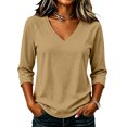 thumbnail image 2 of Womens 3/4 Length Sleeve V Neck Tops Trendy Casual Tunic Loose Fit Basic Shirts 2026 S, 2 of 5
