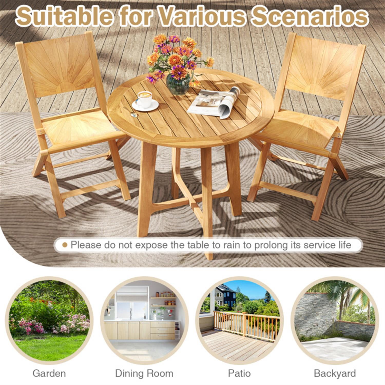 Demi Bonn 31.5" Patio Side Table with Slatted Tabletop and X-shaped Frame, Outdoor Dining Table for Garden Yard Patio, Beige