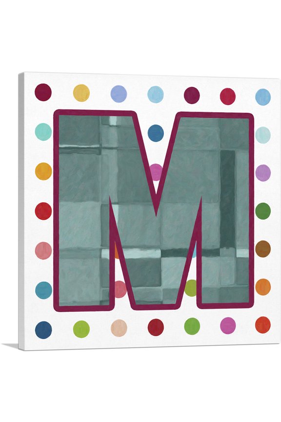 Fun Polka Dots Letter M Canvas Art Print - Size: 12" x 12" (0.75" Deep)