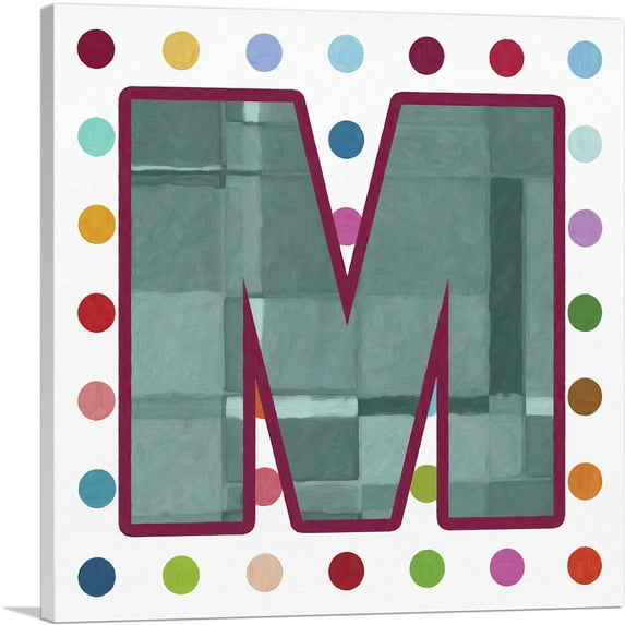ARTCANVAS Fun Polka Dots Letter M Canvas Art Print - Size: 12" x 12" (0.75" Deep)