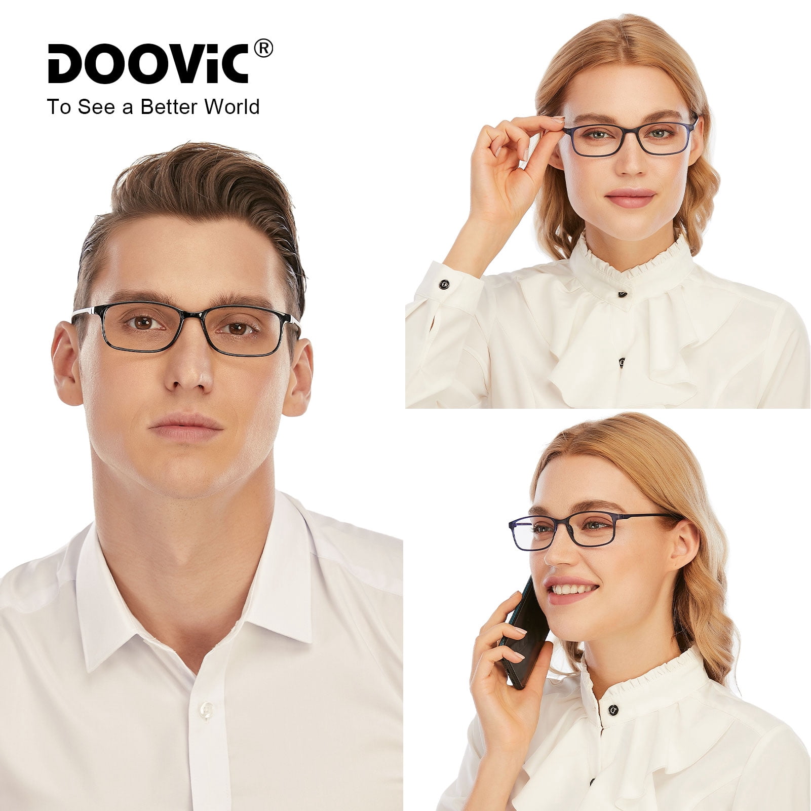 DOOViC Reading Glasses 4 Pack Blue Light Blocking Readers for Women Men TR90 Flexible Ultralight Anti Eyestrain Reading Glasses