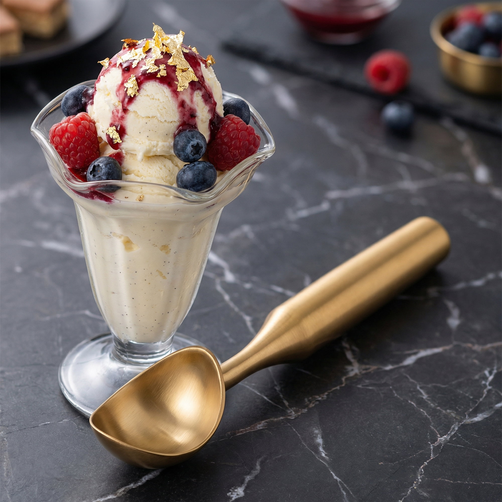 Unique Bargains Great Stainless Steel Ice Cream Scoop with useful Handle Gold