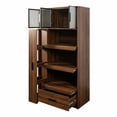 thumbnail image 6 of Demi Bonn Wood 70.87" Kitchen Pantry - Pull-Out Shelf, 1 Drawer, Aluminum Frame Glass Door, Microwave Stand, 6 of 7