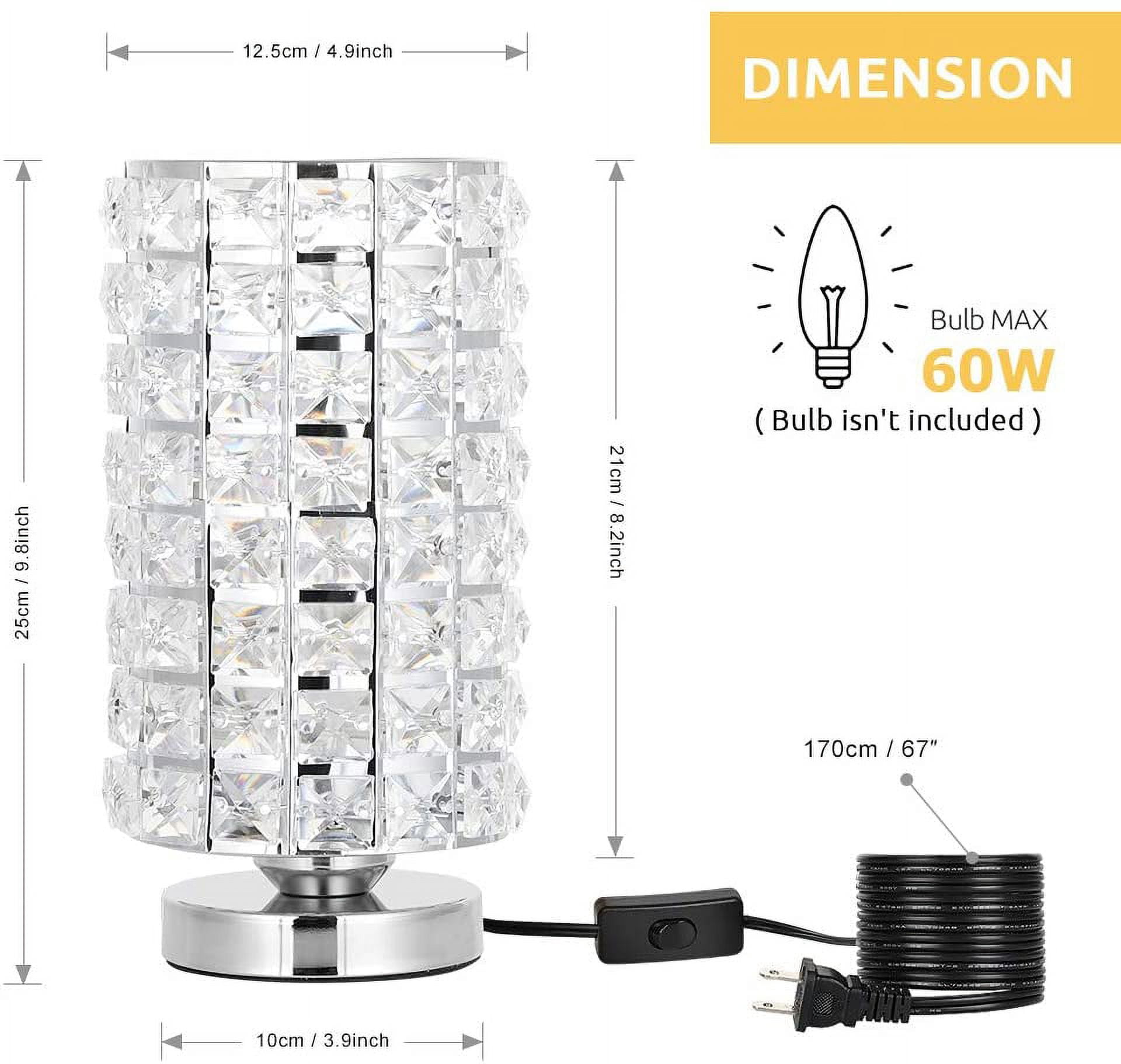Haitral Silver Crystal Desk Lamp with Crystal Lamp Shade Set of 2