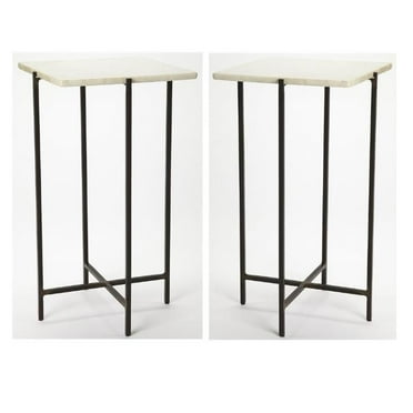 Home Square 12" Square Marble Top End Table in White and Black - Set of 2