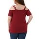 thumbnail image 3 of Blusa casual de verano para mujer de tallas grandes Agnes Orinda, con hombros descubiertos, corte en la parte superior, mangas cortas y diseño cruzado, talla 2X, color rojo, 3 of 6