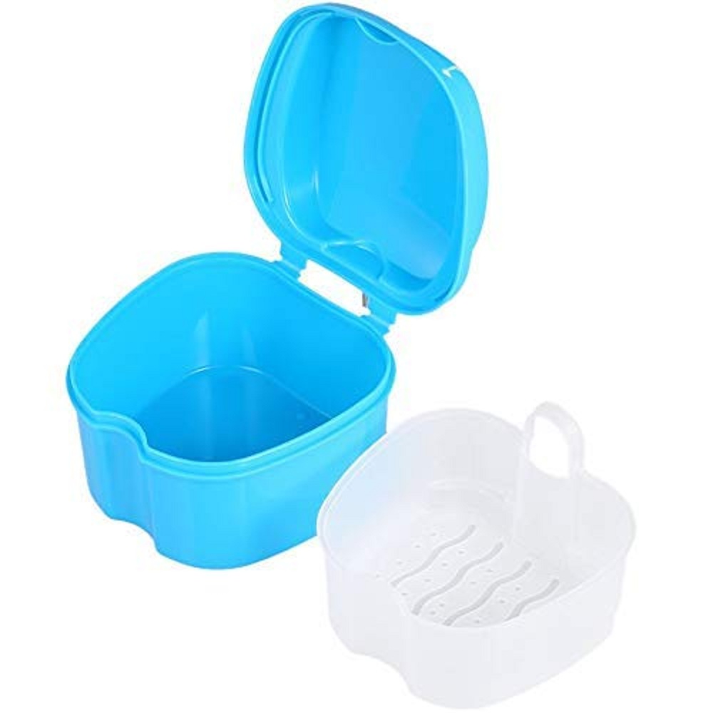 Denture Bath Box Case, False Teeth Storage Box with Hanging Net Container, Premium Mouth Guard