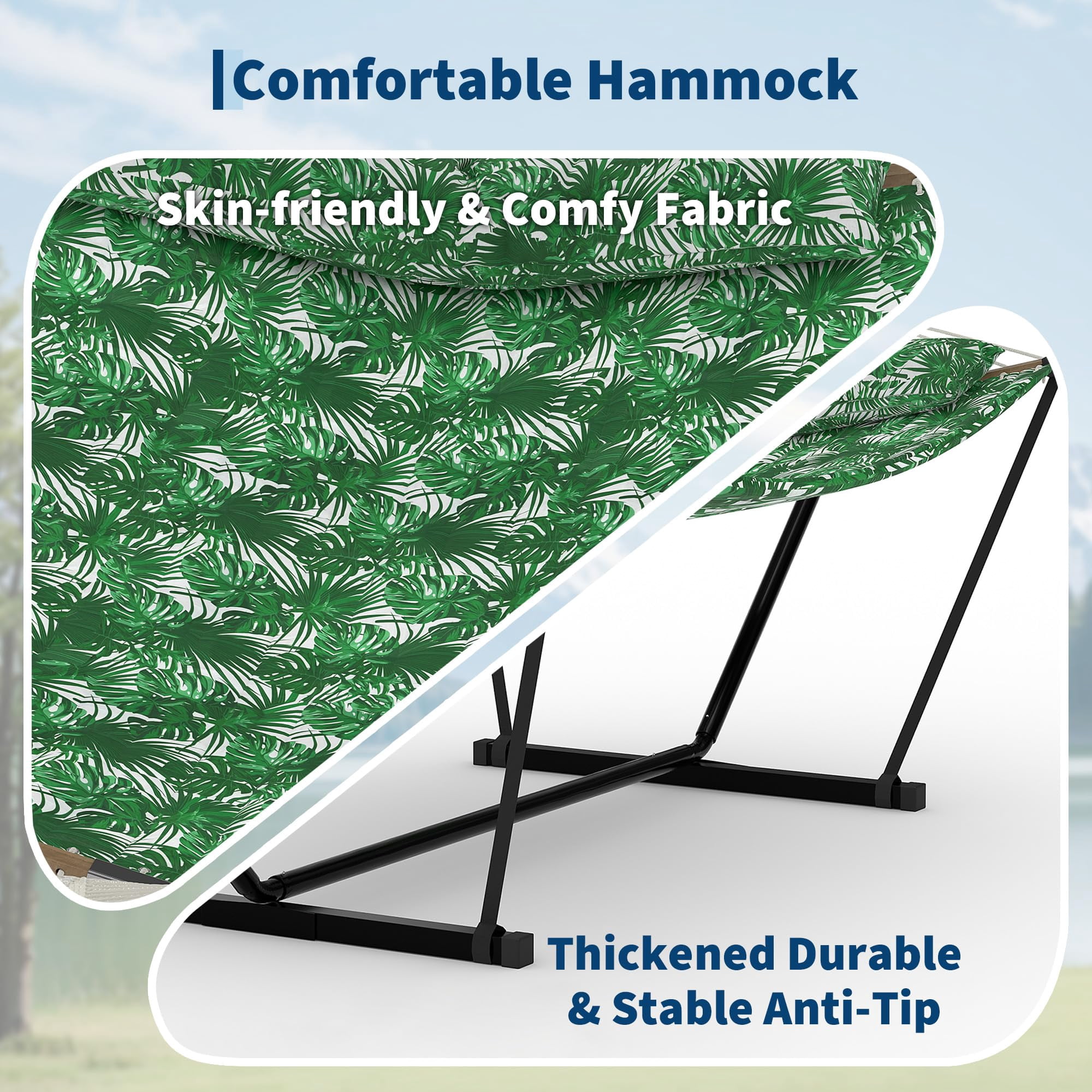 Kicctian 2 Person Hammock with Stand, Portable Double Hammock with 450 lbs Capacity, Balance Rope Included, for Patio, Backyard, Garden or Beach,Green