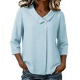 thumbnail image 6 of Womens Linen Shirts Summer 3/4 Sleeve Tops Dressy Casual Buttons V Neck Blouse Loose Fit Lightweight Tunic Tops,Sky Blue,L, 6 of 8