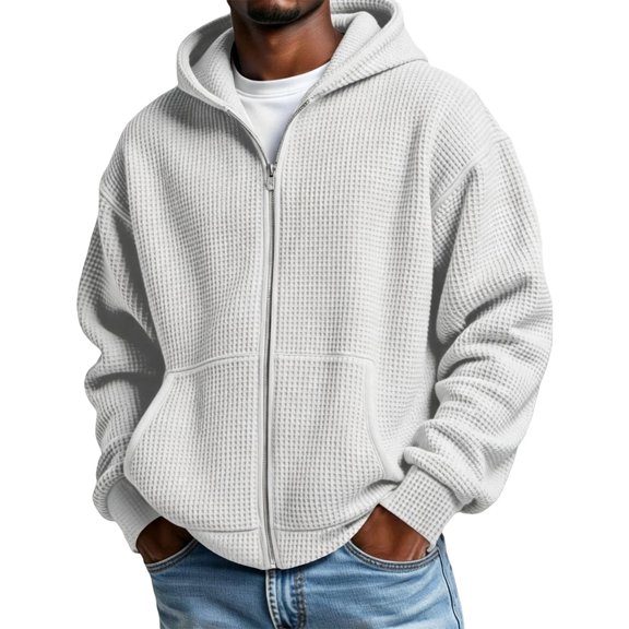 Telankuip Waffle Knit Hoodies for Men Full Zip Long Sleeve Hooded Sweatshirt Jackets Oversized Solid Color Raglan Sleeved Loose Lightweight Cozy Soft Casual Athletic Outerwear 2-White XXXXXL