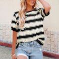 thumbnail image 3 of Womens Shirts Striped Color Block T Shirts Crewneck Pullover Tops Short Sleeve Tunic Tops Oversized Basic Tees, 3 of 6