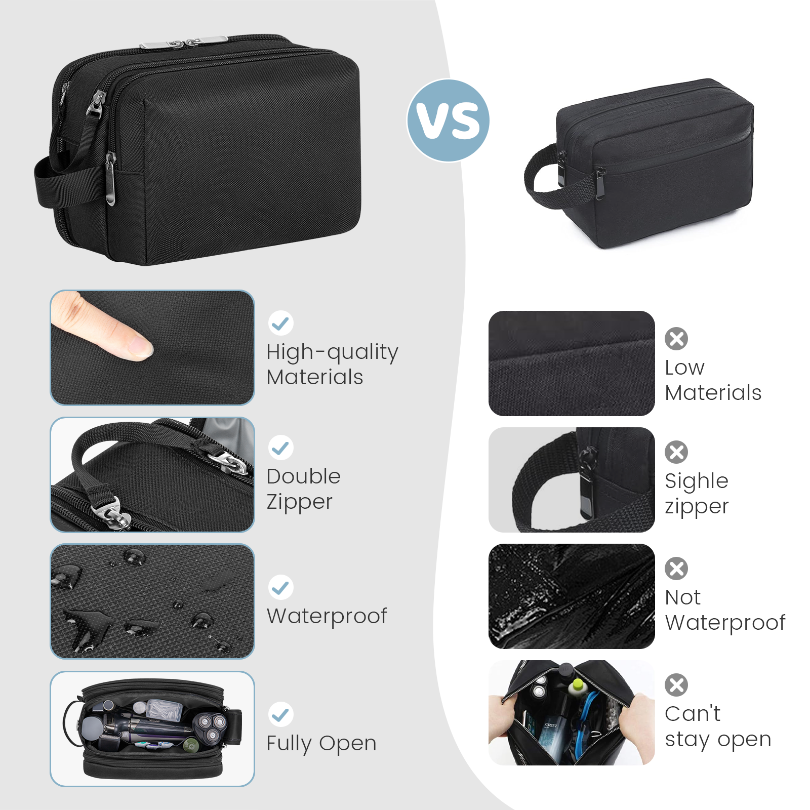 DAKOMM Water-Resistant Travel Toiletry Bag, Black photo 2