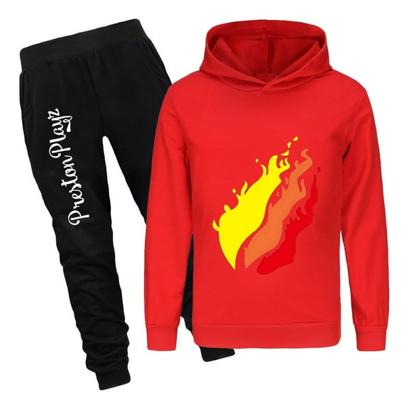 Kids PrestonPlayz Tracksuit Flame Hoodie and Jogger Pants Set for Boys Girls Gaming Outfit Gift for Birthdays or Holidays