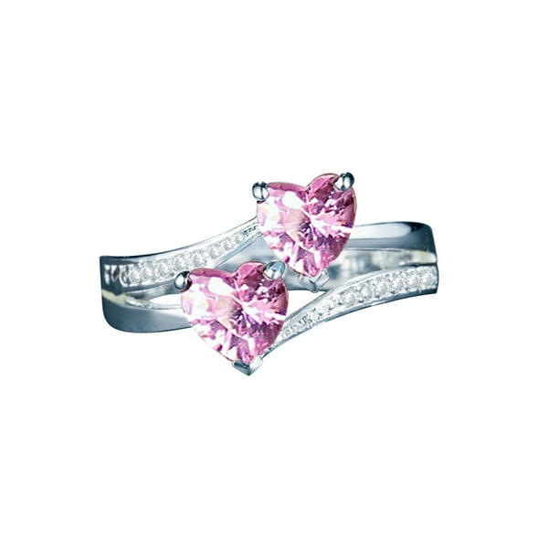 Anillo de circón Anillo en forma de corazón doble Anillo de bodas de compromiso Joyas de aleación Wmkox8yii fajkfhkj2016