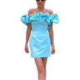 thumbnail image 1 of VISgogo, vestido de tubo de verano para mujer, minivestido ajustado con hombros descubiertos y volantes de Color sólido para mujer VISgogo  moda, 1 of 3