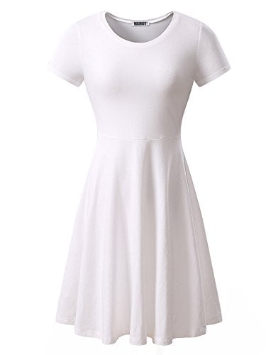 HUHOT - HuHot Women Short Sleeve Round Neck Summer Casual Flared Midi Dress  Medium White - Walmart.com - Walmart.com