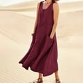 thumbnail image 2 of Dndkilg Sexy Dresses for Women Plus Size Floral Sleeveless Maxi Dress Full Sleeves Cotton Linen Tank T Shirt Dresses Long Flowy Boho Sun Dresses Women with Pockets Wine S, 2 of 7