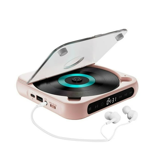 Portable Bluetooth-Compatible CD Player Hi-Fi Sound, Wireless Playback, Rechargeable Battery