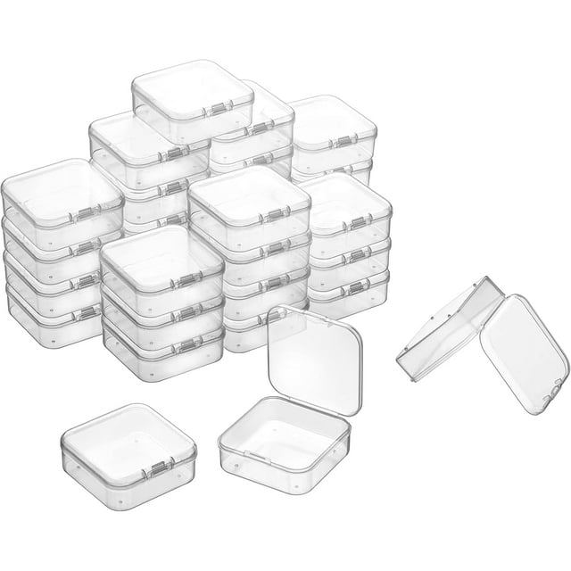 Pure Future 34 Pieces Small Plastic Bead Storage Containers and Organizer Transparent Boxes with Hinged Lid, Clear Craft Supply Box for DIY Art Craft Accessor, Jewelry, Diamonds (2.17*2.17*0.8 Inches)