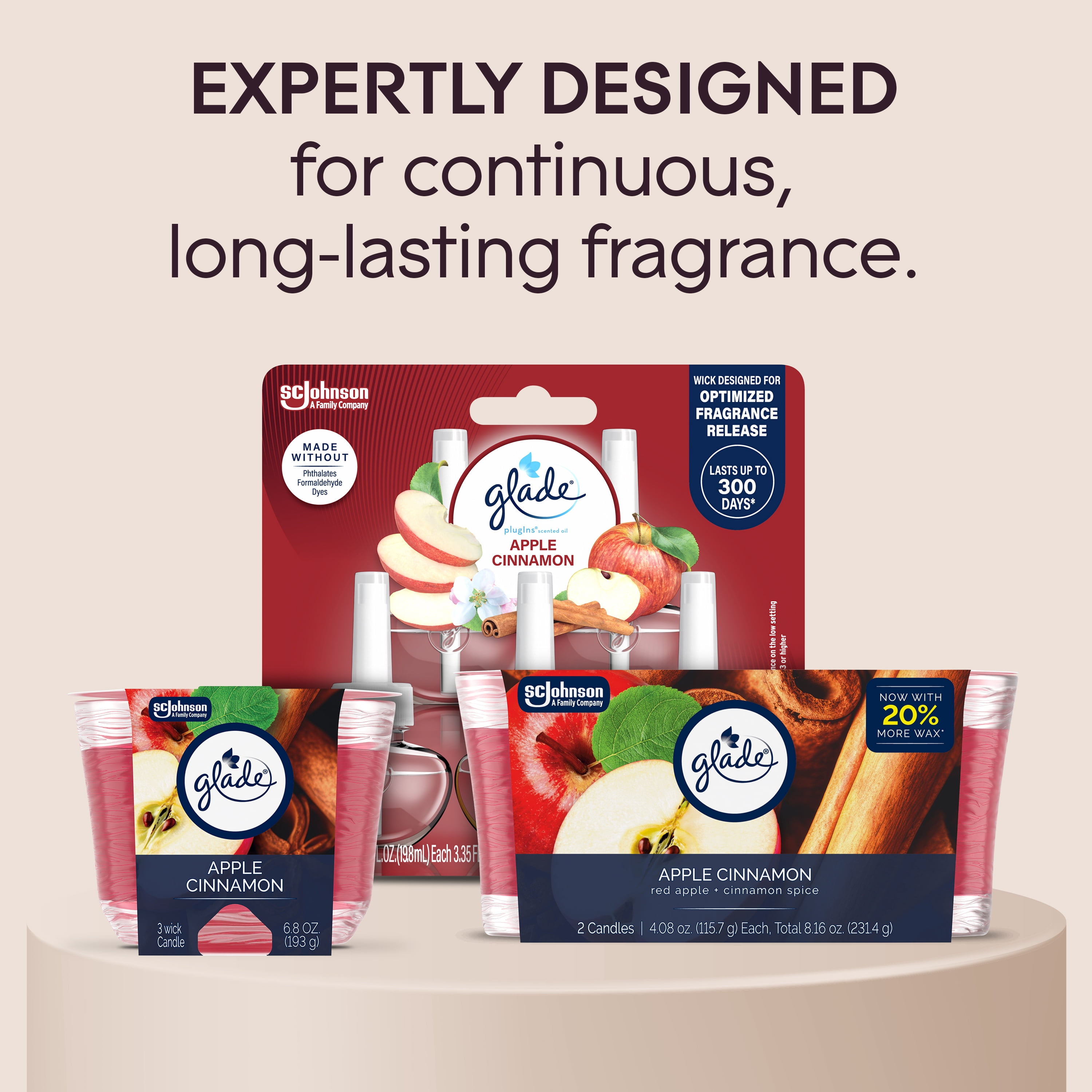 Glade 3-Wick Candle, Apple Cinnamon, 6.8 oz, 1 Count