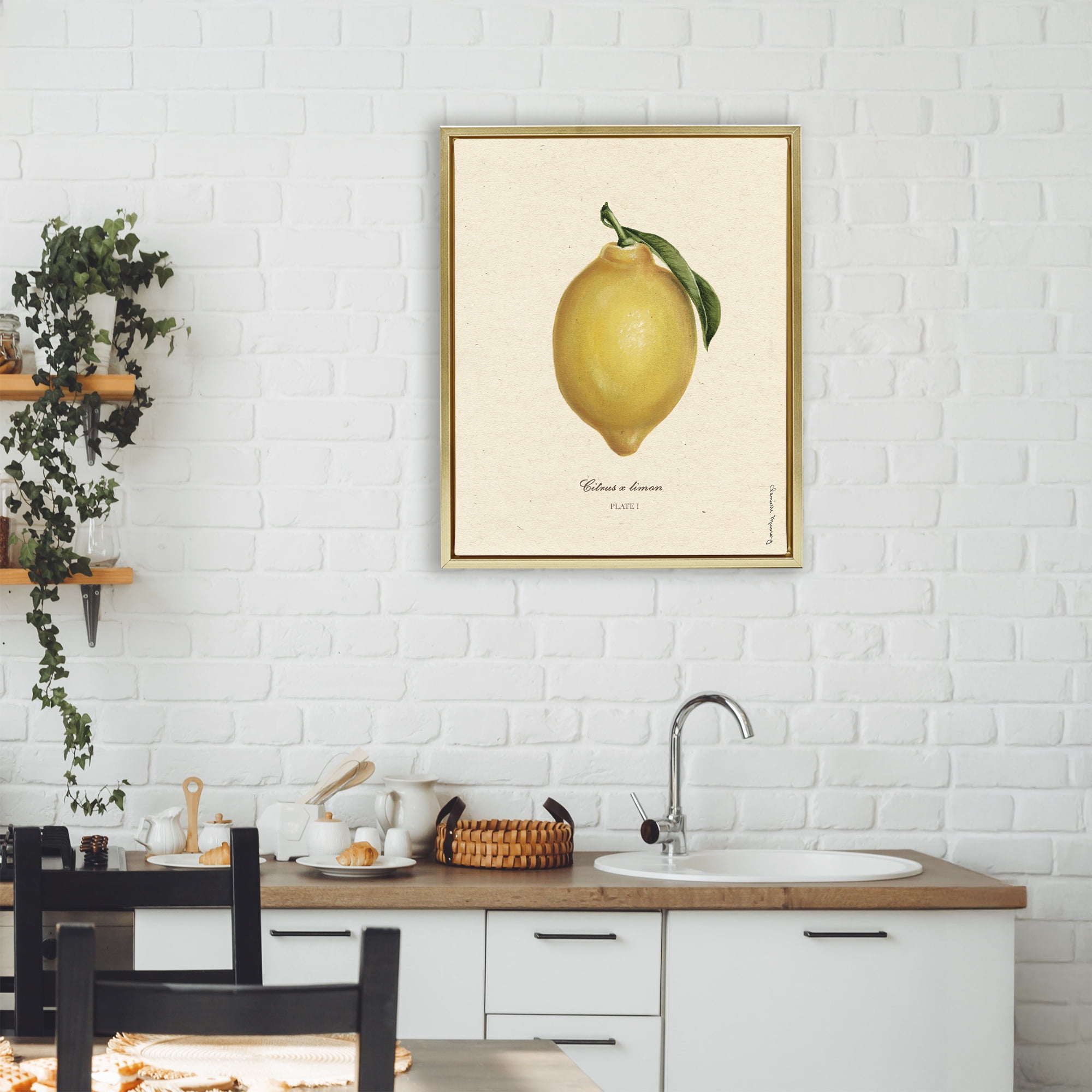 Stupell Industries Lemon Fruit Portrait Gold Framed Floater Canvas Wall Art, design by Danielle Murray
