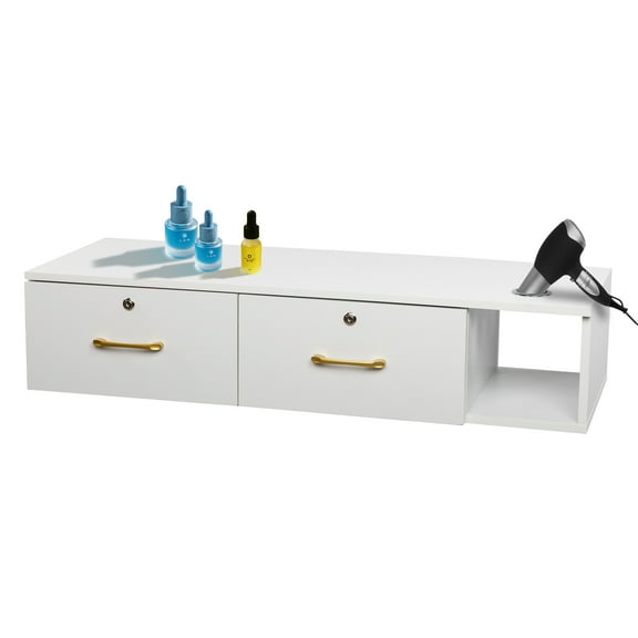 Ktaxon Wall Mount Styling Barber Station, Beauty Salon Spa Equipment, Salon Cabinet Station for Hair Stylist, White