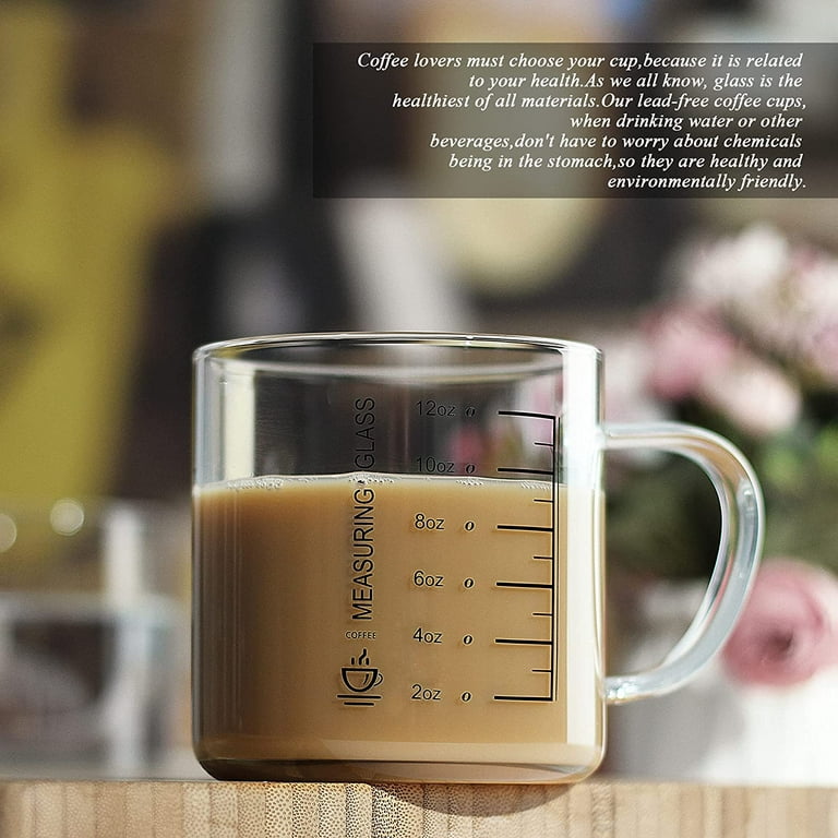 LUXU Glass Coffee Mugs 16 oz,Set of 4 Large Glass Coffee Cups