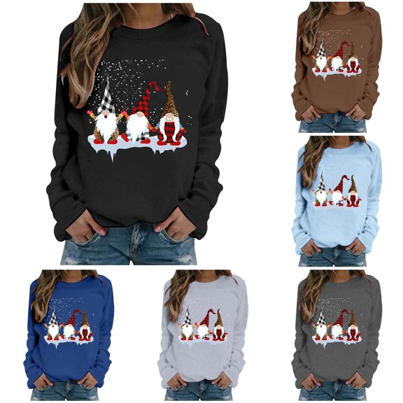 Women Cute Christmas Graphic Crewneck Sweatshirt with Snow and Sparkles Casual Holiday Party Pullover Top