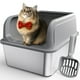 thumbnail image 1 of Caja de arena para gatos Powools de acero inoxidable, entrada superior, gris, 1 of 6