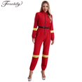 thumbnail image 2 of Disfraz de bombero de Halloween para mujer adulta, uniforme de bombero para fiesta de carnaval, mono de manga larga con cremallera y cinturón, 2 of 5