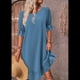 thumbnail image 4 of Vestido Corto Holgado con Mangas Abullonadas, Bajo con Volantes, Cuello Redondo y Fruncido, Color Azul Pavo Real Talla M, 4 of 10