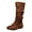 Coffee, variant on Leozcaa Women's Mid Calf Ankle Boots Flat Heel Slouchy Suede Folds Winter Low Heel Slip-on Elastic Boots