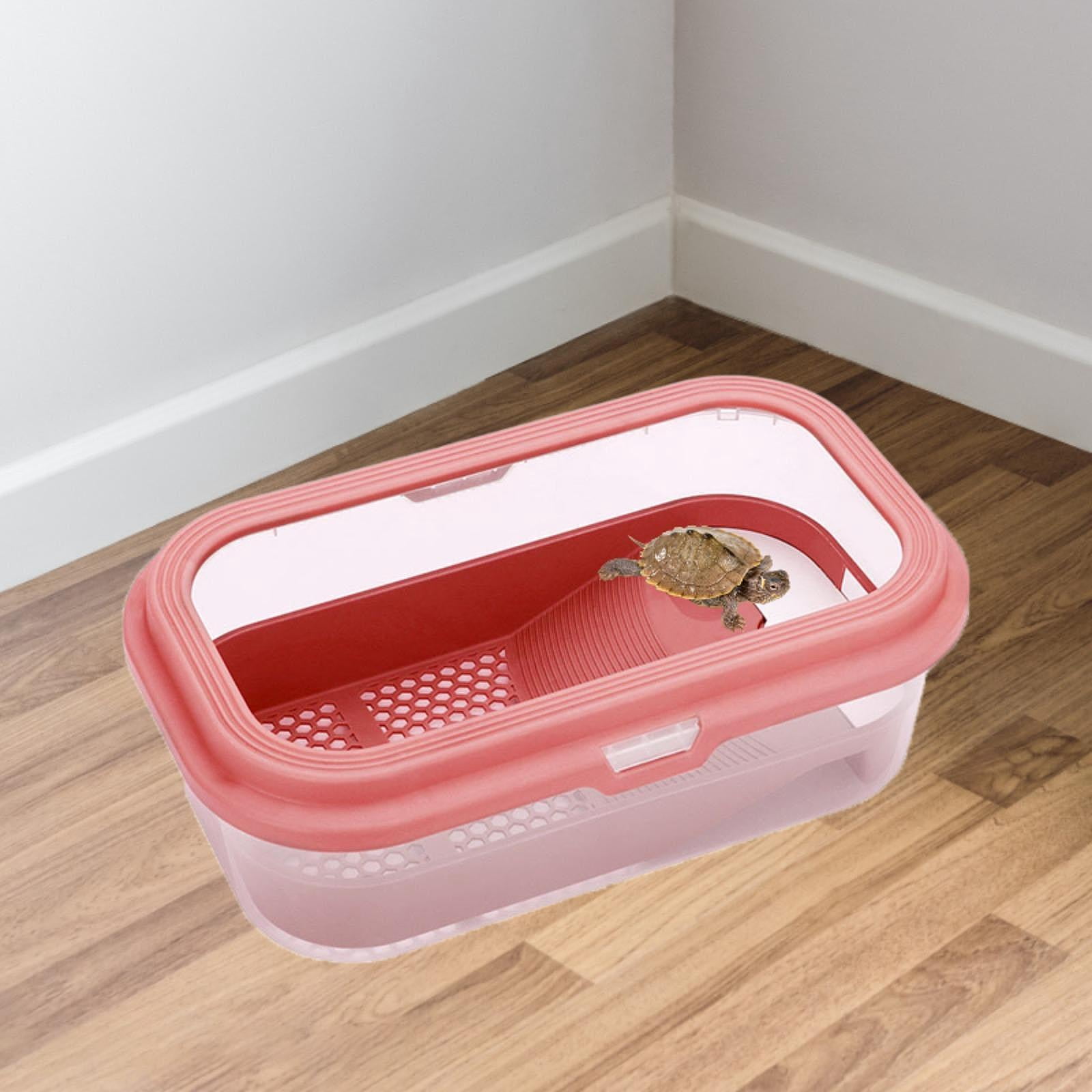 oshhni Small Turtle Tank Habitat with Breeding Hatching Area Case Indoor Decor M pink