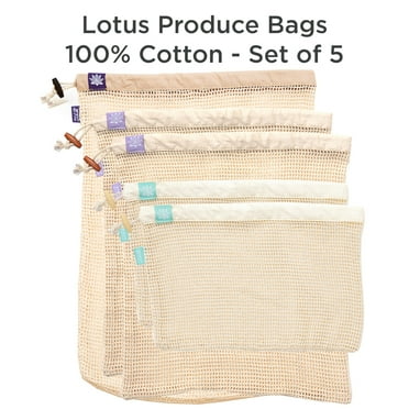 Lotus Sustainables Reusable Produce Bags 100% Organic Cotton Set of 5