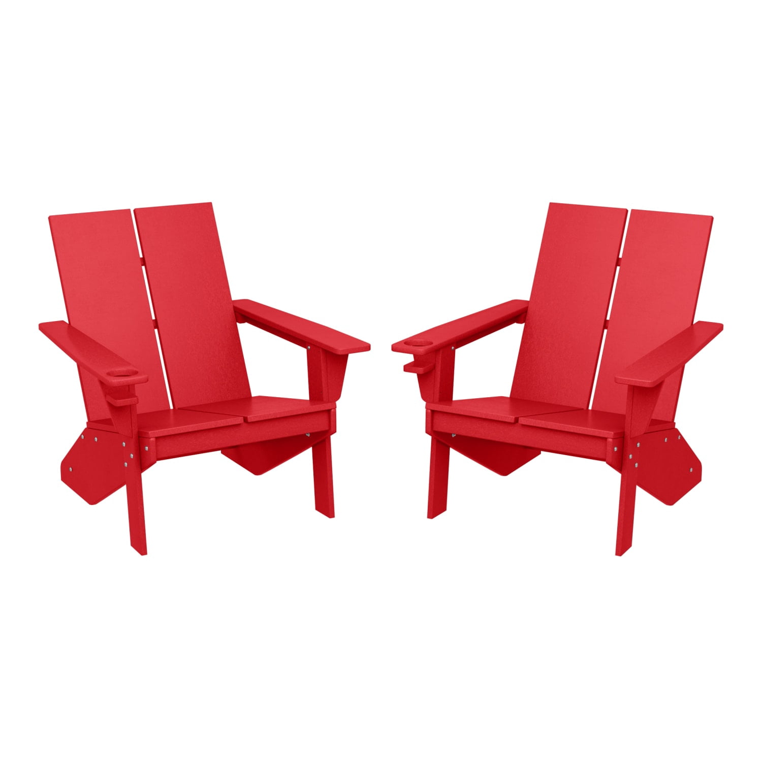 WestinTrends Riviera Outdoor HDPE Modern Adirondack Chair with Cup Holder (Set of 2), Red