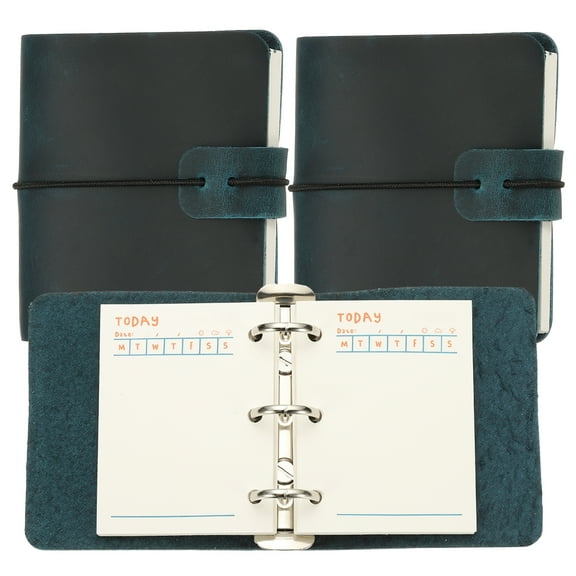 A9 Leather Journal, 2Pcs 3 Ring Notebook Binder Planner Loose Leaf 60 Sheets Paper Refillable for Business Office Study Writing, Blue