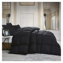Luxurious Down Fiber and Waterfowl Fiber Comforter Duvet Insert, 100% Cotton Cover, Black Stripe (King, Black)
